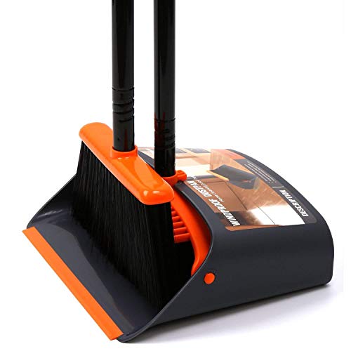 TreeLen Dustpan and Broom/Dustpan Cleans Broom Combo with 52' Long Handle for Home Kitchen Room Office Lobby Floor Use Upright Stand Up Broom and Dustpan Set