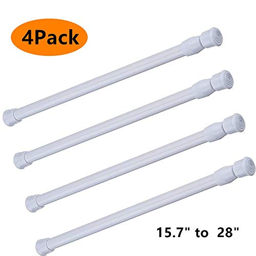 qinsou Tension Rods, 4 Pack Adjustable Spring Steel Cupboard Bars Tension Curtain Rod Shower Rod Extendable Width 15.7-28 Inches