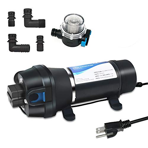 ECO-WORTHY Water Diaphragm Self Priming Pump, 45PSI 4.5GPM 17L/min High Pressure Water Pump 110V with Filter for Caravan, RV, Boat, Marine, Agriculture Applications