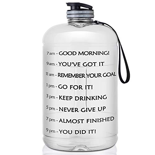 FRETREE Gallon Water Bottle Portable Water Jug - Fitness Sports Daily Water Bottle with Motivational Time Marker, Leak-Proof Gym Bottle for Outdoor Camping(1 Gallon/73 oz)