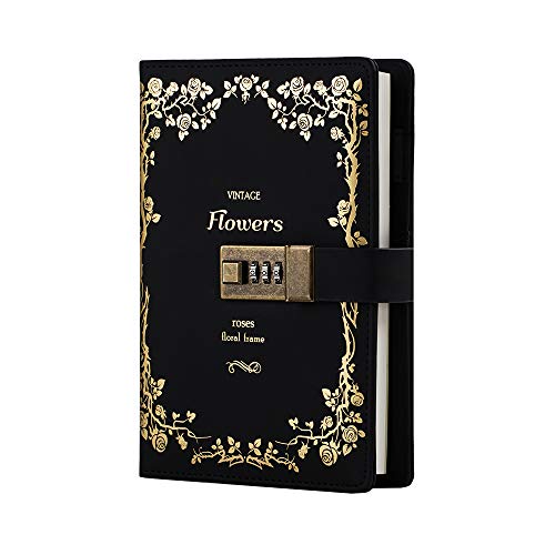 Lock Diary Leather Locking Journal Writing Notebook Vintage Lock Planner Agenda Personal Diary Black