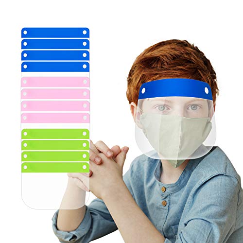 12 Pcs Kids Safety Face Shields Reusable,3 Colors All-Round Protection Plastic Face Masks Mouth Cover With Clear Anti-Fog&Saliva Lens for Children（Set 1）