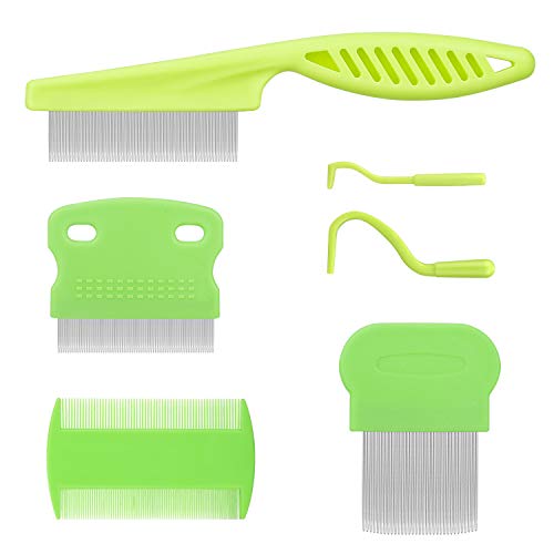 Flea Comb for Cats Dogs Fine Tooth Comb Pet Comb Grooming Set Remove Float Hair Tear Marks Tick Removal Tool (Green)