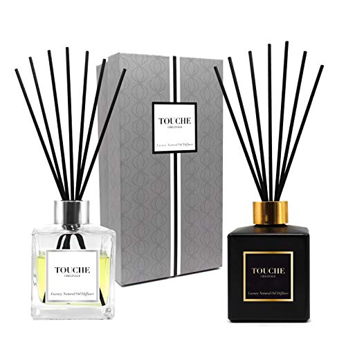 TOUCHE ORIGINALE Luxury Natural Essential Oil Reed Diffuser. Long Lasting Scented Fragrance - 90 Days. Office & Home Aromatherapy. Glass Bottle, 10 Sticks. Alcohol-Free (Lavender, Black Bottle)