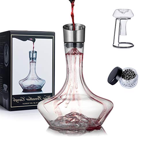 YouYah Iceberg Wine Decanter Set with Aerator Filter,Drying Stand and Cleaning Beads,Red Wine Carafe,Wine Aerator,Wine Gift,100% Hand Blown Lead-free Crystal Glass(NewPacking)