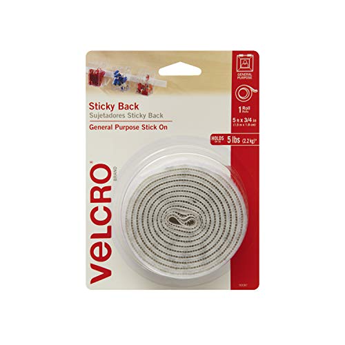 VELCRO Brand 5 Ft x 3/4 In | White Tape Roll with Adhesive | Cut Strips to Length | Sticky Back Hook and Loop Fasteners | Perfect for Home, Office or Classroom