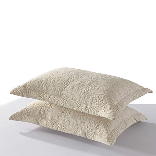 MarCielo 2-Piece Embroidered Pillow Shams, Queen Size Decorative Microfiber Pillow Shams Set, Standard Size Beige