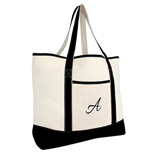 DALIX Monogram Bag Personalized Totes For Women Open Top Black Letter A