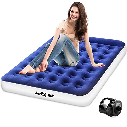 AirExpect Twin Camping Air Mattress with Rechargeable Electric Pump Leak Proof Inflatable Mattress Blow up Bed with Built-in Pillow for Home Guest, Camping Car, Hiking, Height 9'