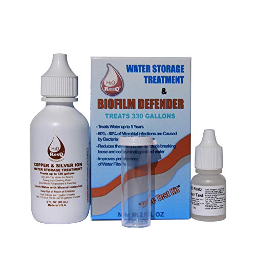 H2O ResQ for Water Storage, Natural and Patented Formula, Treats 330 Gallons, Keeps Water Fresh for 5 Years, Test KIT Included!