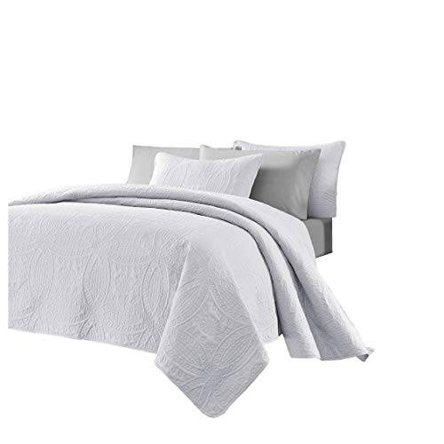 Chezmoi Collection Austin 3-Piece Oversized Bedspread Coverlet Set (Queen, White)