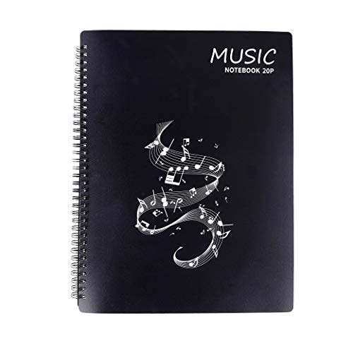 Music Sheet Folder Song File Clef Paper Storage Documents Holder Bag, Blank Plastic Concert Choral Folder A4 40 Pockets for Musicians and Band, Writable and 180-degree Spiral-Bound