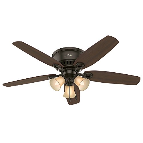 Hunter Builder Indoor Low Profile Ceiling Fan with LED Light and Pull Chain Control, 52', Bronze