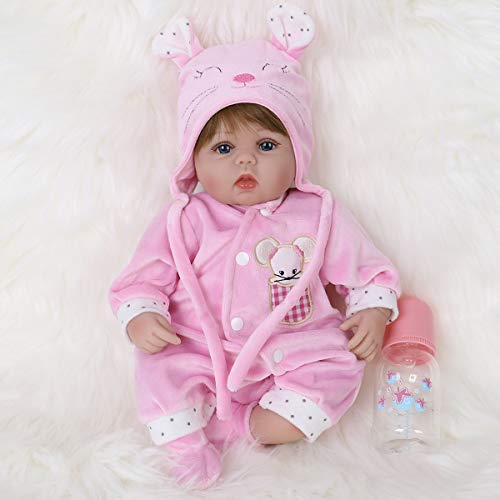 ENA Reborn Baby Doll Realistic Silicone Vinyl Pink Mouse Baby 16 inch Weighted Soft Body Lifelike Doll Gift Set for Ages 3+(Pink Mouse)