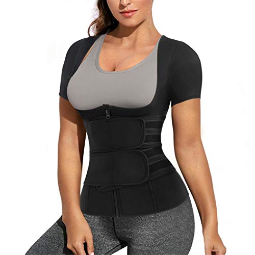 Eleady Women Waist Trainer Corset Trimmer Belt Neoprene Sauna Sweat Suit Zipper Body Shaper with Adjustable Workout Tank Tops (Black, XXX-Large)