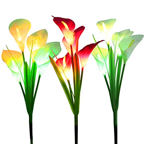 WOSPORTS Solar Lights Outdoor Garden Stake Flower Lights, Multi Color Changing LED Lily Solar Powered Lights for Patio, Lawn, Garden, Yard Decoration (Solar Lights Outdoor 3Pack)