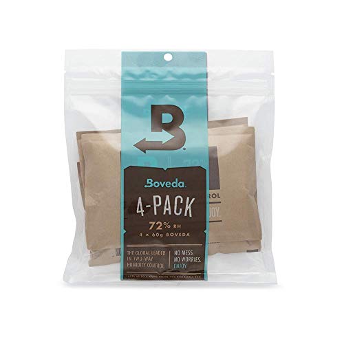 Boveda for Cigars/Tobacco | 72% RH 2-Way Humidity Control | Size 60 for Use with Every 25 Cigars a Humidor Can Hold | Patented Technology For Cigar Humidors | 4-Count Resealable Bag
