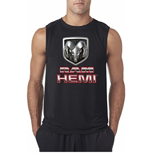 Mens Dodge Shirt Ram Hemi Logo Sleeveless Muscle Tee (Front Print), Black, 2XL