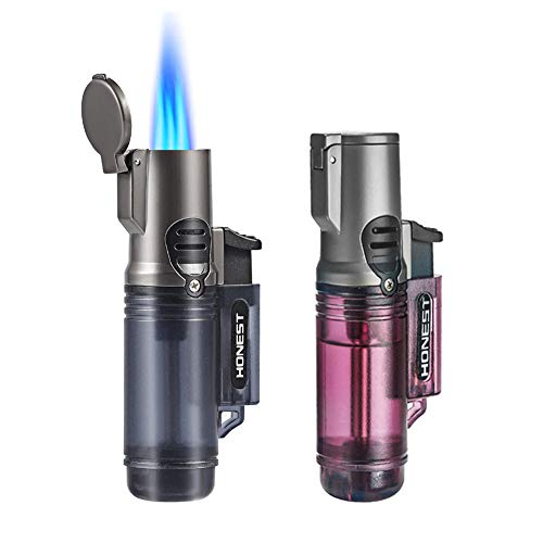 Torch Lighters 2 Pack, Triple 3 Jet Flame Lighter Refillable Gas Butane Lighter, Gift Package, Butane NOT Included (Purple & Blue)