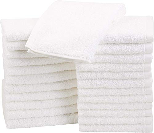 AmazonBasics Fast Drying, Extra Absorbent, Terry Cotton Washcloths, White - Pack of 24