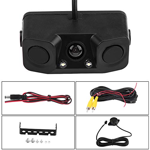 Qiilu 3 in 1 Car Backup Camera Reversing Video Rearview Camera with Backup Radar System Detector and Parking Sensor, Waterproof for Universal Vehicles