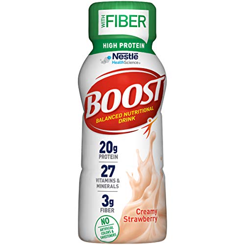 Boost High Protein with Fiber Balanced Nutritional Drink, Creamy Strawberry, 8 fl oz Bottle, 24 Pack