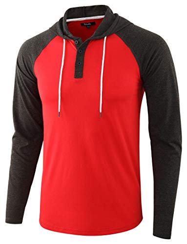 Estepoba Mens Casual Athletic Fit Lightweight Active Sports Jersey Shirt Hoodie Flame Red/Heather Charcoal L