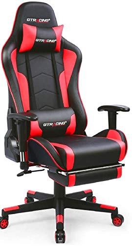 GTRACING Gaming Chair with Footrest and Bluetooth Speakers Music Video Game ChairPatented Design Heavy Duty Ergonomic Computer Office Desk Chair Red