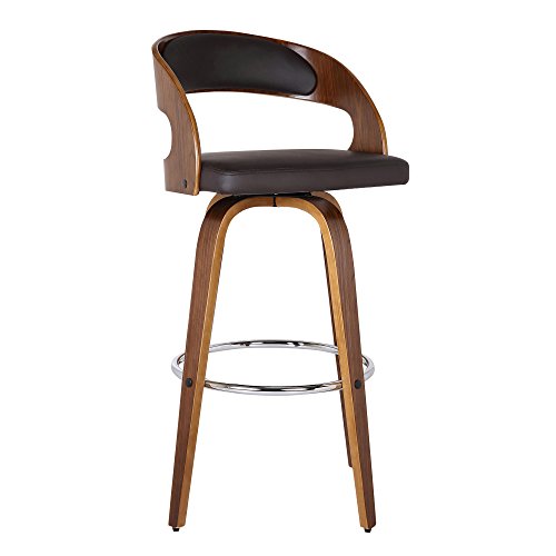 Armen Living Shelly 26' Counter Height Barstool in Brown Faux Leather and Walnut Wood Finish