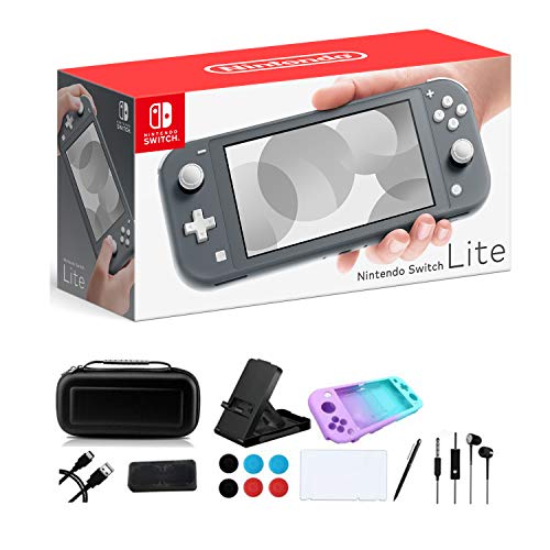 Newest Nintendo Switch Lite - 5.5' Touchscreen Display, Built-in Plus Control Pad, iPuzzle 9-in-1 Carrying Case, Built-in Speakers, 3.5mm Audio Jack - Gray