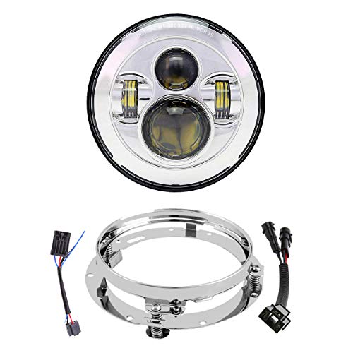 7 Inch LED Headlights with Mounting Bracket DOT Motorcycle Headlamp Kit For Touring Street Glide Road King Electra Glide Ultra Classic Fat Boy Tri Cvo Heritage Softail Slim Delux Ultra Limited Chrome