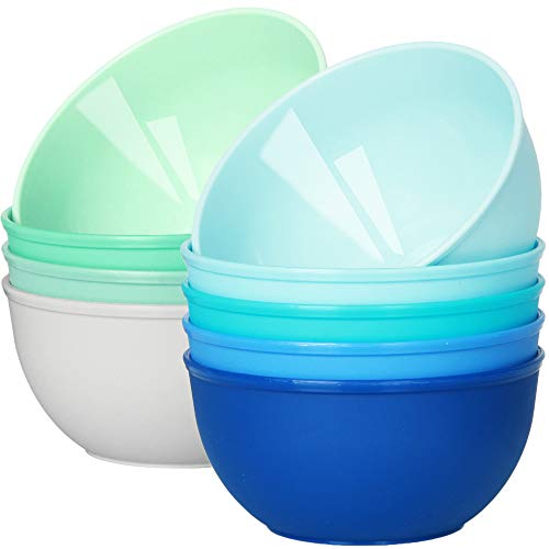 Youngever 9 Pack 10 Ounce Plastic Bowls, Kids Plastic Bowls, Set of 9 in 9 Coastal Colors