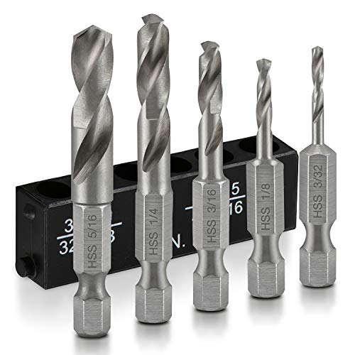 NEIKO 11402A Stubby Drill Bit Set for Metal, 5 Piece | 1/4 Inch Quick Change Hex Shank | M2 HSS Steel
