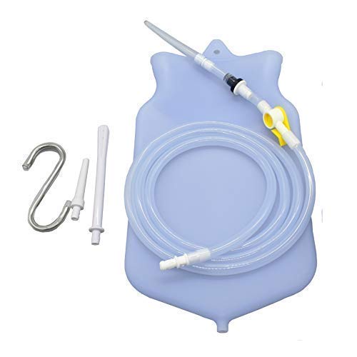 Silicone Enema Bag Kit | Non-Toxic, BPA- & Phthalates-Free | 2 Quart Bag | Extra Long Silicone Hose Assembly | 3 Tips/Nozzles | Stopcock Tap | Non-Return Valve | Stainless Steel Plastic Covered Hook