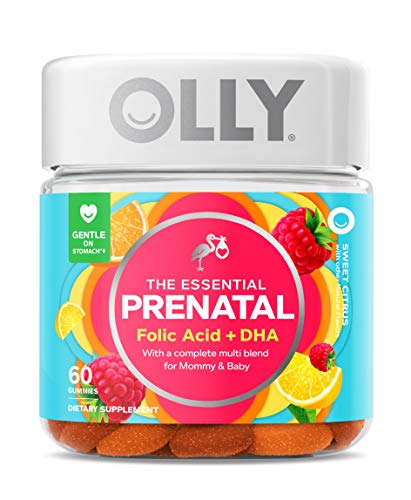 OLLY The Essential Prenatal Gummy Multivitamin, 30 Day Supply (60 Gummies), Sweet Citrus, Folic Acid, Vitamin D, Omega 3 DHA, Chewable Supplement