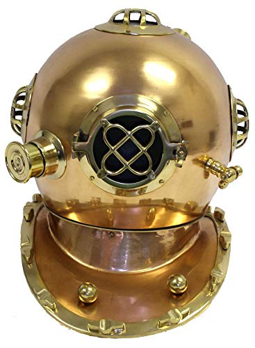 Full Sized US Navy Antique Finish Brass and Copper Diver Helmet Replica