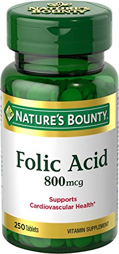 Nature's Bounty Folic Acid Supplement, Supports Cardiovascular Health, 800mcg, 250 Tablets, 3 Pack