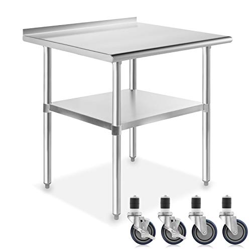 GRIDMANN NSF Stainless Steel 36 in. x 24 in. Commercial Kitchen Prep & Work Table w/ Backsplash Plus 4 Casters (Wheels)