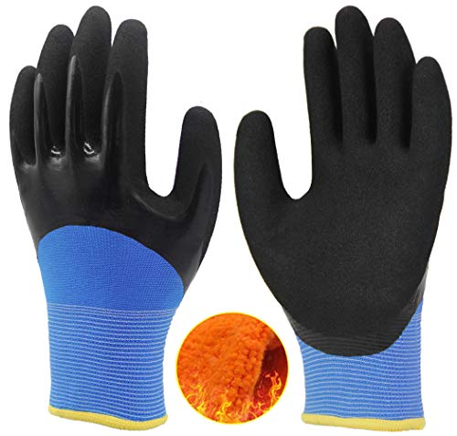 Superior Grip Cold Weather Work Gloves 2 Pairs, Double Coating Water Repellent Polar Fleece Liner Comfortable Durable for Outdoor Fishing Garden Construction Activities - Colorful