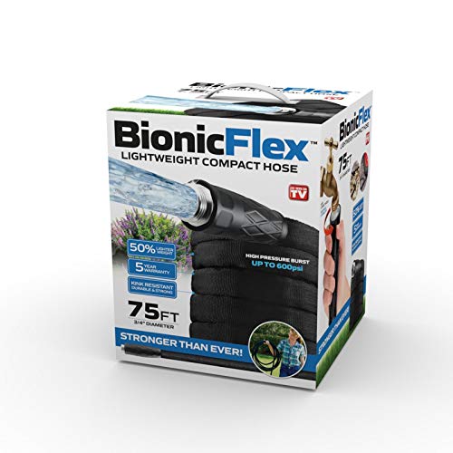 BIONIC FLEX 7216 Heavy Duty Lawn Commercial Grade Lightweight, Drag Resistant, Kink Free Reinforced Garden Hose As Seen on TV, 75’, Black