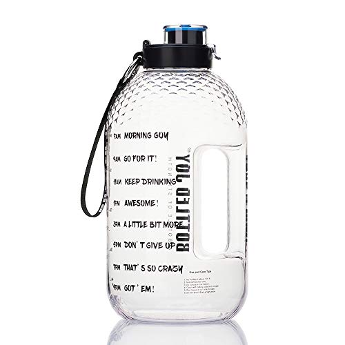 BOTTLED JOY Half Gallon Water Bottle, BPA Free 75oz Large Water Bottle Hydration with Motivational Time Mark Leak-Proof Drinking 2.2L Water Bottle for Camping Workouts and Outdoor