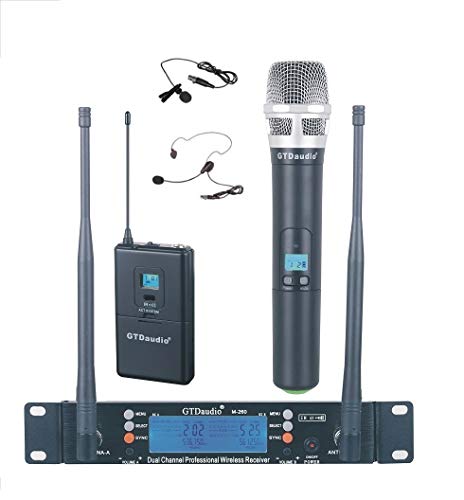 GTD Audio 2x100 Adjustable Channel UHF Wireless Handheld Lapel Microphone DJ Karaoke Mic System 260HL (Handheld Lavalier mics)