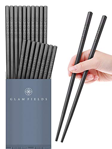 10 Pairs Fiberglass Alloy Chopsticks, GLAMFIELDS Reusable Japanese Chinese Chop sticks Dishwasher Safe, Non-slip, 9 1/2 inches