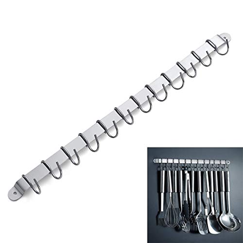 Berglander Kitchen Rack, Kitchen Utensil Rack, Mug Rack, Spatula Rack, Hanging Pot Rack Utensil Holder, Wall Mounted Rail With 12 Hooks