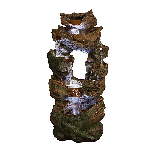 Brafab Indoor Outdoor 39.37' H Rock Floor Standing Fountain Water Fall with 7-White-LED Light