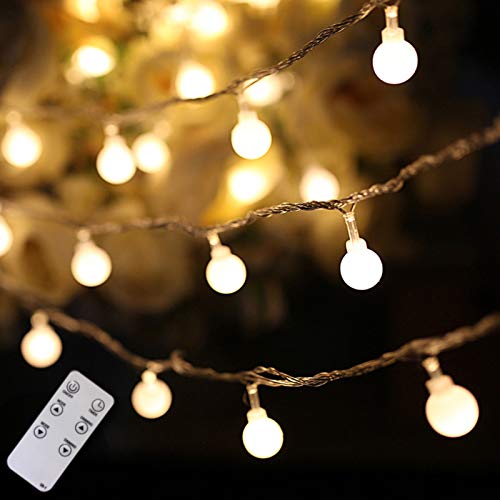 Globe String Lights, 100 LED 59 ft Christmas Lights with Remote and Timer, Extendable Waterproof Fairy String Lights for Bedroom Wall Patio Party Home Wedding Indoor and Outdoor Decor, Upgrade Version