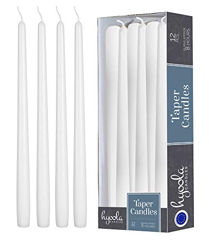 12 Pack Tall Taper Candles - 10 Inch White Dripless, Unscented Dinner Candle - Paraffin Wax with Cotton Wicks - 8 Hour Burn Time