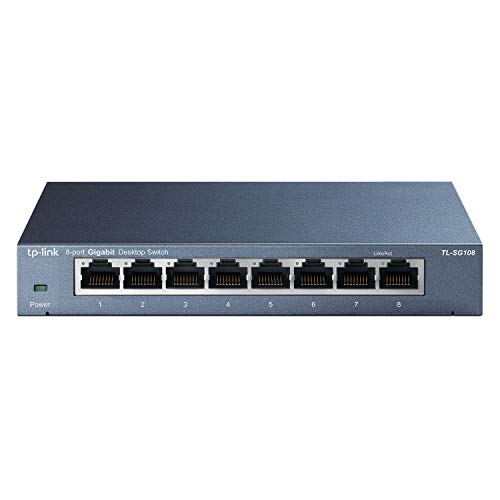 TP-Link 8 Port Gigabit Ethernet Network Switch - Ethernet Splitter | Plug & Play | Fanless | Sturdy Metal w/ Shielded Ports | Traffic Optimization | Unmanaged | Lifetime Protection (TL-SG108)