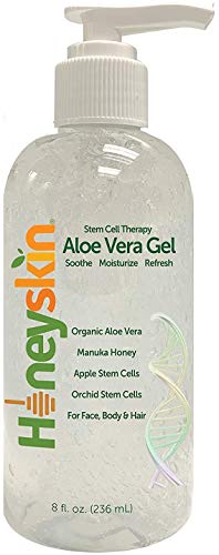 Natural Aloe Vera Leaf Gel - 100% Pure With Manuka Honey - Face and Body After Sun Care - From Fresh Aloe Plants in USA - Hydrating Gel for Sunburn, and Acne - No Clumping or Pulp - Non Sticky (8 oz)