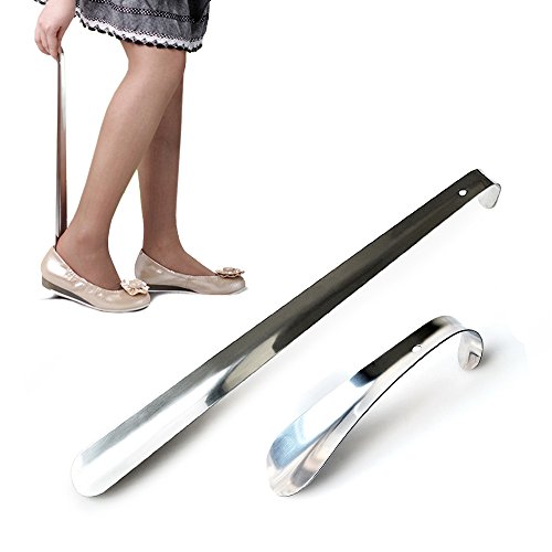 2pcs Metal Shoe Horn, 16.5' Long Handled and 5.9' Short Handled Stainless Steel ShoeHorn for Seniors Women Men Kids